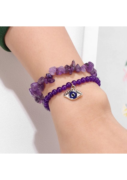 2 Adet Taş Bilezik Seti Moda Nazar Charm Bilezik Kadınlar Için Doğal Kristal Bilezik Seti Erkekler Takı Moda Dilek Bilezikler (Yurt Dışından) indirimleri