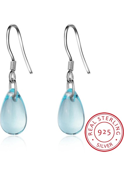 Edebi Mavi Kristal Su Damlası Küpe Kadınlar Için 925 Ayar Gümüş Küpe Boucle D'oreille S-E666 (Yurt Dışından)