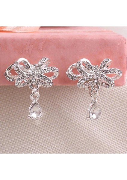 Rhinestone Kristal Ilmek Su Damlası Küpe Klipsi Delici Olmayan Moda Muhteşem Kulak Deliğine Gerek Yok Küpeler Bijoux (Yurt Dışından) indirimleri