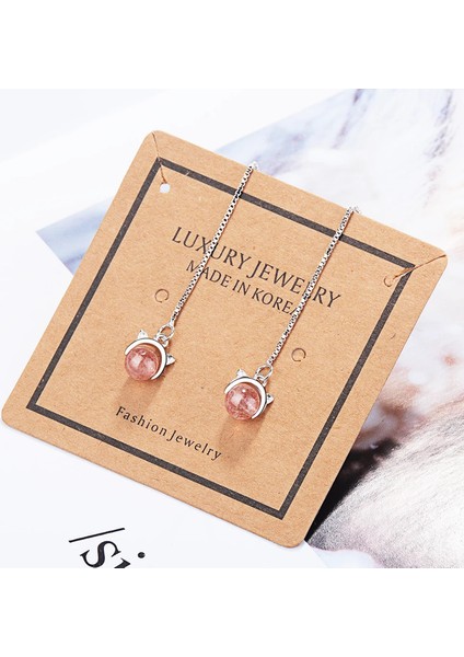Gerçek 925 Ayar Gümüş 2019 Kadın Moda Sevimli Pembe Çilek Kristal Kedi Uzun Püskül Damla Küpe Kızı Kızlar Için (Yurt Dışından) fiyatları