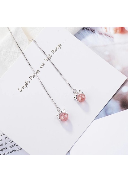 Gerçek 925 Ayar Gümüş 2019 Kadın Moda Sevimli Pembe Çilek Kristal Kedi Uzun Püskül Damla Küpe Kızı Kızlar Için (Yurt Dışından) modelleri