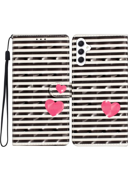 Samsung Galaxy S23 Fe sı Pu Pu Deri 3D Desen Baskı Stripleri/kalp Telefon Kılıfı (Yurt Dışından)