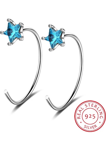 1pair Moda 925 Damga Gümüş Renk Yıldız Mavi Kristal Kulak Klipsi Hiçbir Delinmiş Klip Küpe Kulak Manşetleri Kadınlar Için Punk Charm (Yurt Dışından)