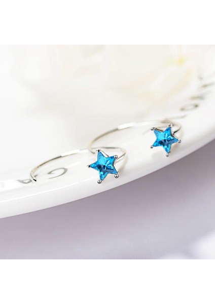 1pair Moda 925 Damga Gümüş Renk Yıldız Mavi Kristal Kulak Klipsi Hiçbir Delinmiş Klip Küpe Kulak Manşetleri Kadınlar Için Punk Charm (Yurt Dışından) fiyatları