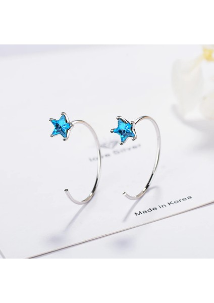 1pair Moda 925 Damga Gümüş Renk Yıldız Mavi Kristal Kulak Klipsi Hiçbir Delinmiş Klip Küpe Kulak Manşetleri Kadınlar Için Punk Charm (Yurt Dışından) modelleri