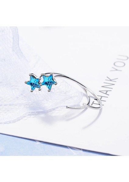 1pair Moda 925 Damga Gümüş Renk Yıldız Mavi Kristal Kulak Klipsi Hiçbir Delinmiş Klip Küpe Kulak Manşetleri Kadınlar Için Punk Charm (Yurt Dışından) indirimleri