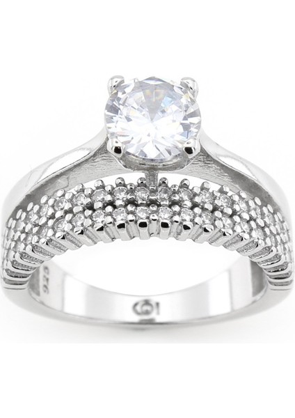 Gümüş 925 Ayar Kadın Yüzük Zirkon Taşlı