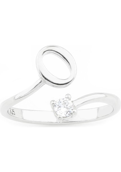 Gümüş 925 Ayar Kadın Yüzük O Harfi Zirkon Taşlı