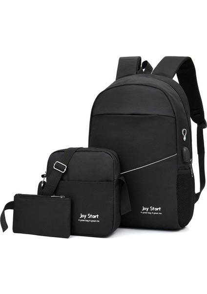 Sırt Çantası Üç Parçalı Set Lise Ortaokul Üniversite Öğrencisi Okul Çantası Moda Trendy Seyahat Bilgisayar Çantası Rahat Basit Sırt Çantası (Yurt Dışından)