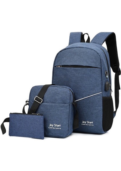 Sırt Çantası Üç Parçalı Set Lise Ortaokul Üniversite Öğrencisi Okul Çantası Moda Trendy Seyahat Bilgisayar Çantası Rahat Basit Sırt Çantası (Yurt Dışından)