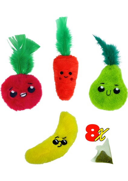 Çılgın Manav 4 Adet Peluş Kedi Oyuncak Seti 8 Adet Kedi Nanesi Paketi Dahil Peluş Kedi Oyuncakları