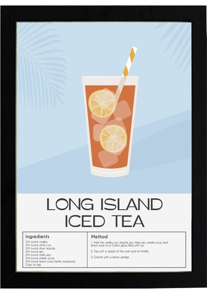 Long Island Iced Tea 21 x 30 cm - Siyah Çerçeveli