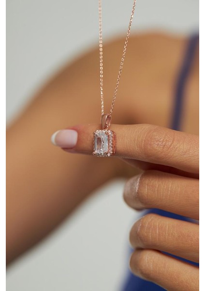 Zirkon Taşlı Rose Tektaş Baget Gümüş Kolye fiyatları