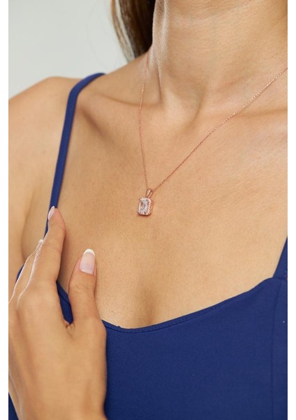 Zirkon Taşlı Rose Tektaş Baget Gümüş Kolye modelleri