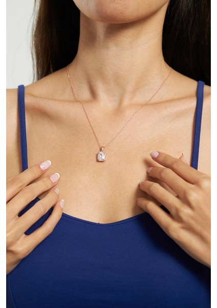 Zirkon Taşlı Rose Tektaş Baget Gümüş Kolye fırsatları