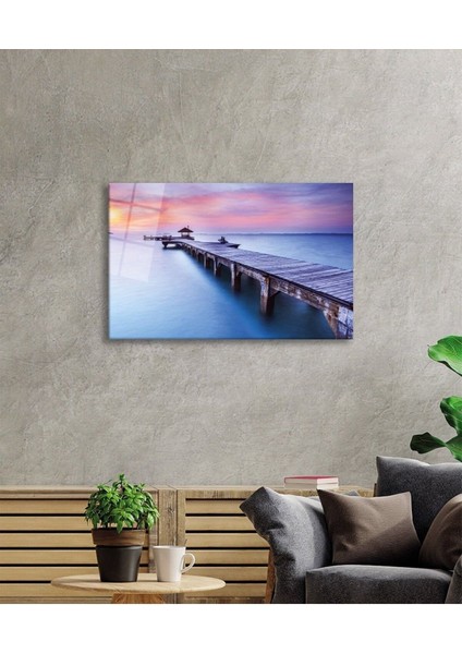 Gün Batımı Manzarası Ahşap Köprü Cam Tablo, Ev ve Ofis Duvar Dekoru, Hediyelik Büyük Cam Tablo fiyatları