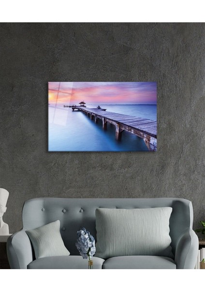 Gün Batımı Manzarası Ahşap Köprü Cam Tablo, Ev ve Ofis Duvar Dekoru, Hediyelik Büyük Cam Tablo modelleri