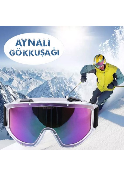 Kayak Gözlüğü Aynalı Gökkuşağı Ventilli Güneş Kar Koruyucu Gözlük Uv Korumalı Snowboard Glasses Gözlük