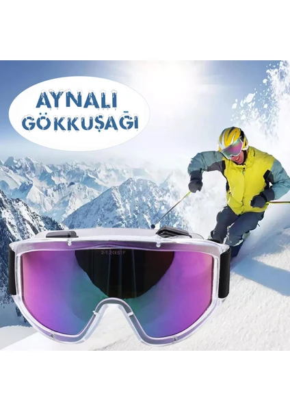 Kayak Gözlüğü Aynalı Gökkuşağı Ventilli Güneş Kar Koruyucu Gözlük Uv Korumalı Snowboard Glasses Gözlük