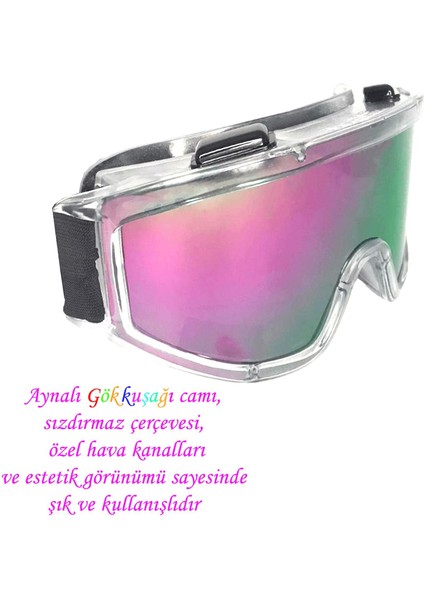 Kayak Gözlüğü Aynalı Gökkuşağı Ventilli Güneş Kar Koruyucu Gözlük Uv Korumalı Snowboard Glasses Gözlük