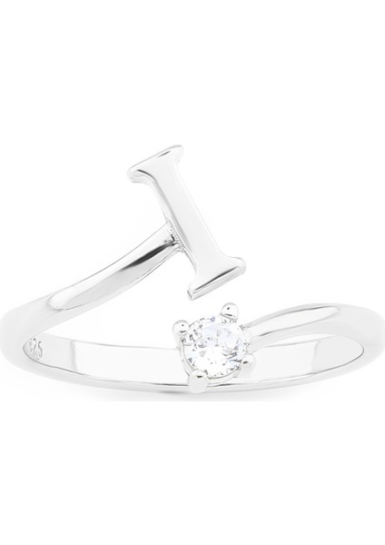 Gümüş 925 Ayar Kadın Yüzük I Harfi Zirkon Taşlı