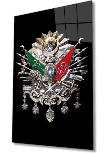 Osmanlı Arması Tuğrası Cam Tablo, Ev ve Ofis Duvar Dekoru, Hediyelik Büyük Temperli Cam Tablo