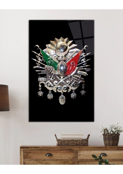 Osmanlı Arması Tuğrası Cam Tablo, Ev ve Ofis Duvar Dekoru, Hediyelik Büyük Temperli Cam Tablo fiyatları