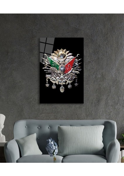 Osmanlı Arması Tuğrası Cam Tablo, Ev ve Ofis Duvar Dekoru, Hediyelik Büyük Temperli Cam Tablo modelleri