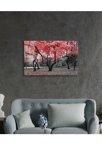 Kırmızı Ağaçlar Doğa Cam Tablo, Ev ve Ofis Duvar Dekoru, Hediyelik Büyük Temperli 4 mm Cam Tablo modelleri