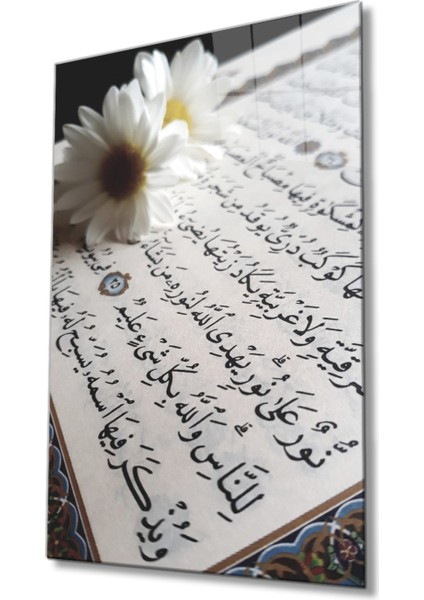 Kuran Ayet Dini Islami Cam Tablo Ev ve Ofis Duvar Dekoru Hediyelik Büyük Tablo Cam