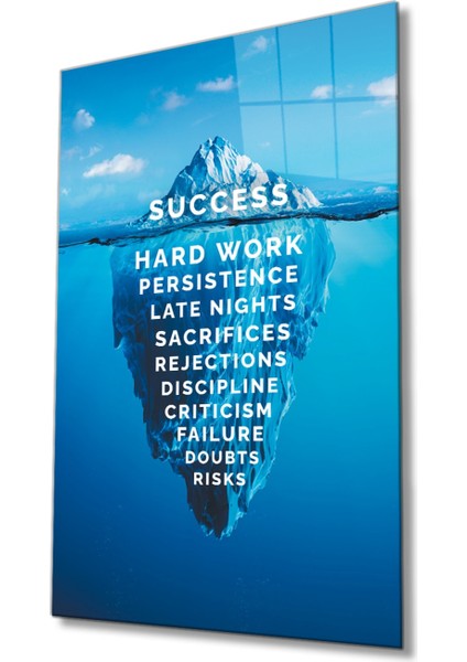 Buz Dağı Başarının Sırrı Cam Tablo Ev ve Ofis Duvar Dekoru Hediyelik Büyük Tablo Dayanıklı Cam