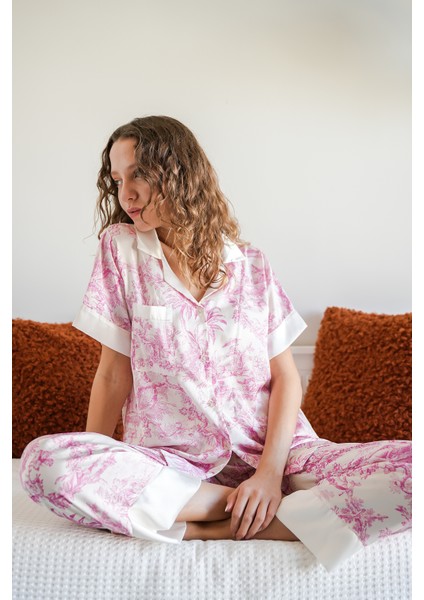 Pembe Desenli Saten Gömlekli Pijama Takımı fiyatları