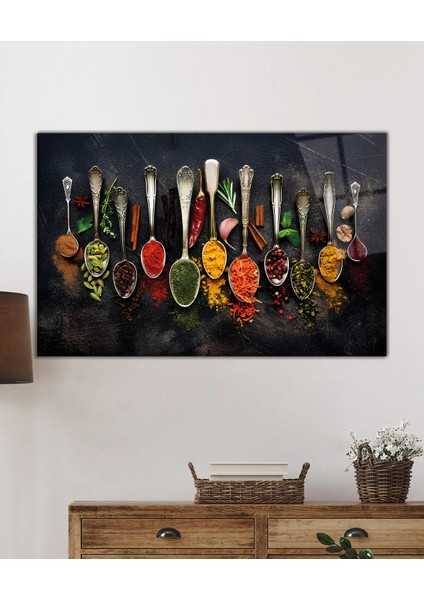 Baharat ve Kaşıklar Uv Baskılı Cam Tablo, Ev ve Ofis Duvar Dekoru Hediyelik fiyatları
