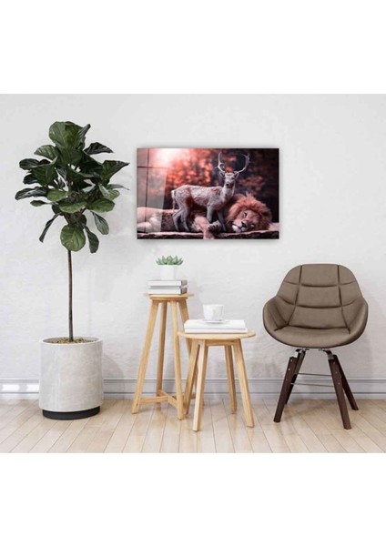 Aslan ve Geyik Cam Tablo 4mm Dayanıklı Temperli Cam fiyatları
