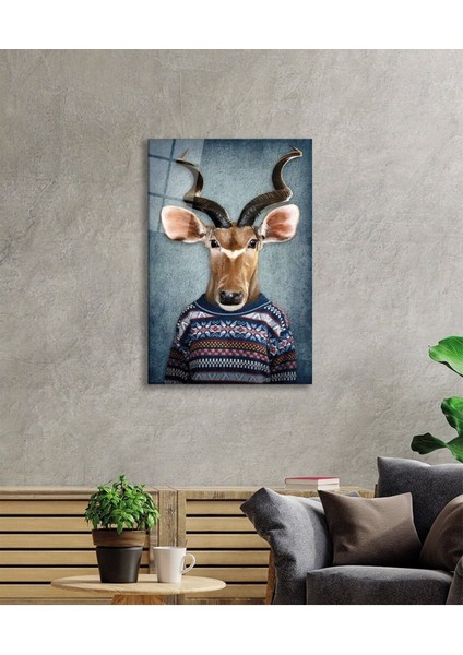 Insan Vücutlu Geyik Hayvan Portresi Cam Tablo, Ev ve Ofis Duvar Dekoru, Hediyelik Büyük Cam Tablo fiyatları