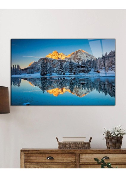 Mavi Dağ Yansıma Manzarası Cam Tablo, Ev ve Ofis Duvar Dekoru, Hediyelik Büyük Temperli Cam Tablo fiyatları