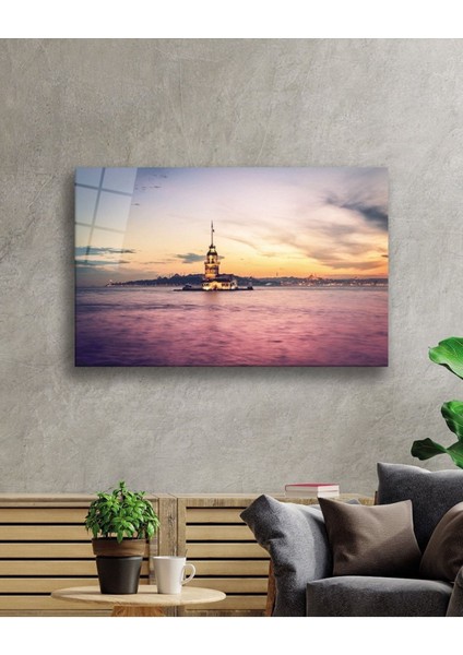 Istanbul Kız Kulesi Manzaralı 4mm Dayanıklı Cam Tablo Temperli Cam fiyatları