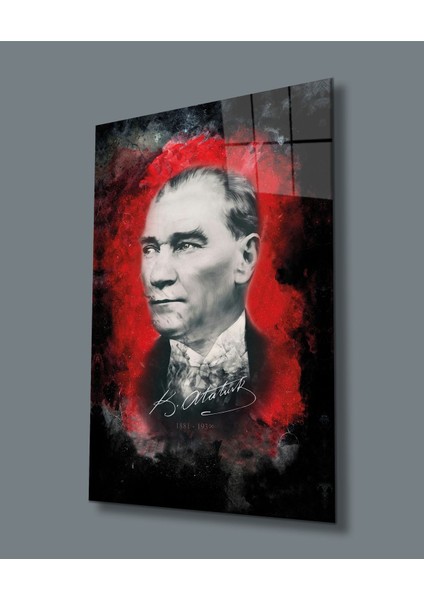 Atatürk Portresi Uv Baskılı Cam Tablo, Ev ve Ofis Duvar Dekoru Hediyelik