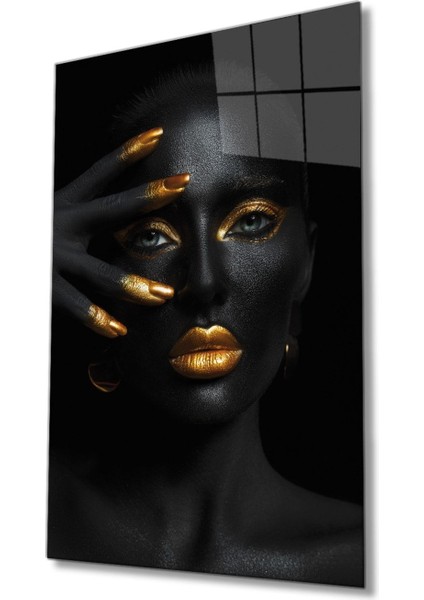 Altın Dudak Afrikalı Kadın Cam Tablo