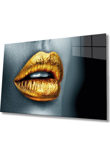 Sarı Dudaklı Kadın Cam Tablo
