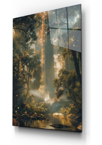 Ormanın Işıklı Sabahı Cam Tablo Hediyelik Büyük Tablo Ev Ofis Dekoru