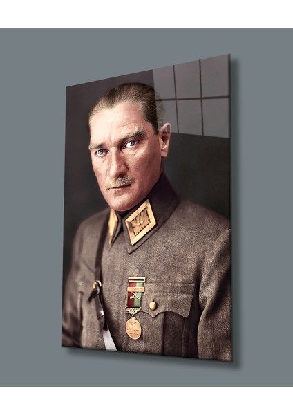 Atatürk Portresi Uv Baskılı Cam Tablo, Ev ve Ofis Duvar Dekoru Hediyelik