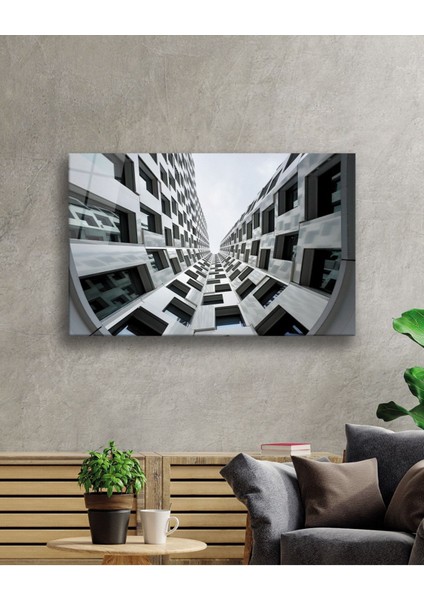 Geometrik Siyah Beyaz Bina Cam Tablo, Ev ve Ofis Duvar Dekoru Hediyelik Büyük Tablo Dayanıklı Cam fiyatları