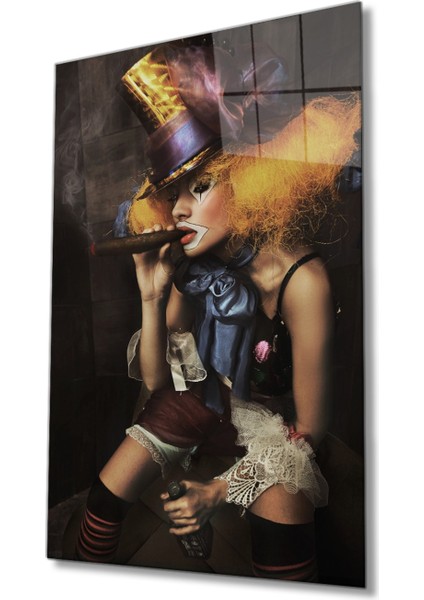 Kadın Joker Tablo Cam Tablo, Ev ve Ofis Duvar Dekoru Hediyelik Büyük Tablo Dayanıklı Cam