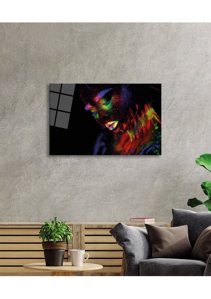 Yeşil Sarı Turuncu Mor Parıltılı Kadın Cam Tablo, Ev ve Ofis Duvar Dekoru, Hediyelik Büyük Cam Tablo fiyatları