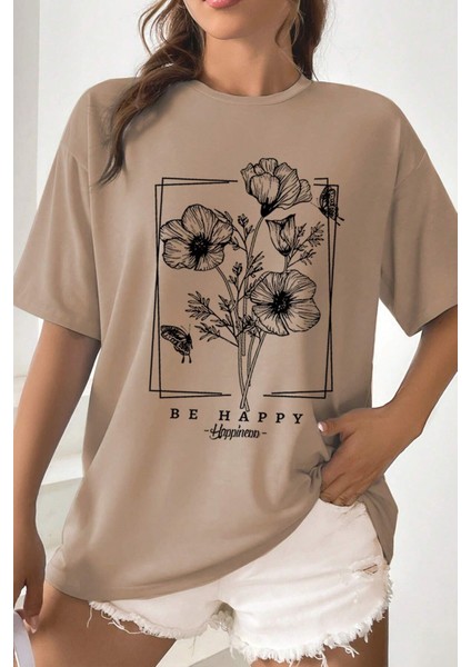 Only Trendwear Unisex Be Happy Baskılı Oversize Tshirt
