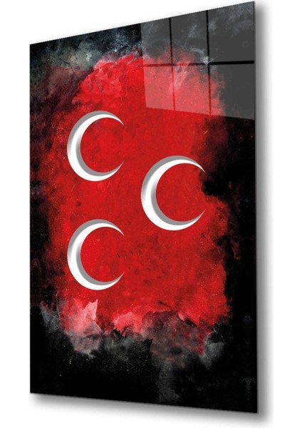 Üç Hilal Siyah Kırmızı Fonlu Cam Tablo