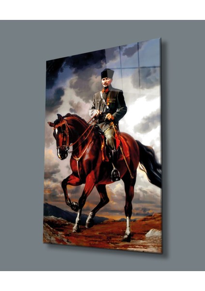 Atatürk Portresi Uv Baskılı Cam Tablo, Ev ve Ofis Duvar Dekoru Hediyelik