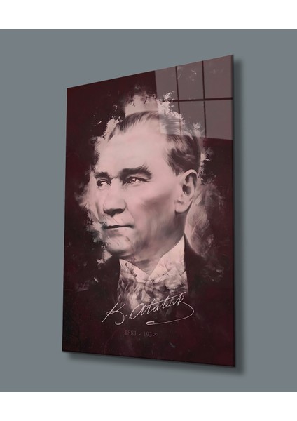 Atatürk Portresi Uv Baskılı Cam Tablo, Ev ve Ofis Duvar Dekoru Hediyelik