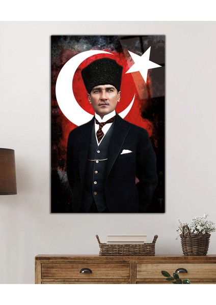 Atatürk ve Türk Bayrağı Uv Baskılı Cam Tablo, Ev ve Ofis Duvar Dekoru Hediyelik fiyatları